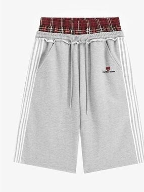 Aelfric Eden Double Waist Longline Shorts Gray & Red Plaid Shorts nwt
